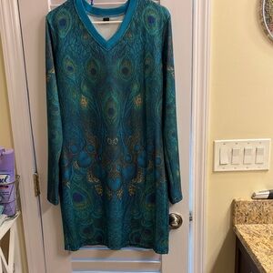 Peacock Pattern Long Sleeve Dress